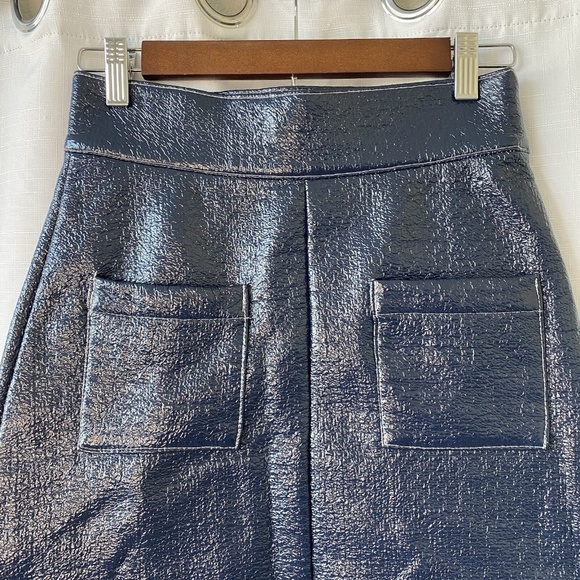 Never A Wallflower Navy Coated Skirt Size XS Front Pocket originally $245 - Picture 2 of 14